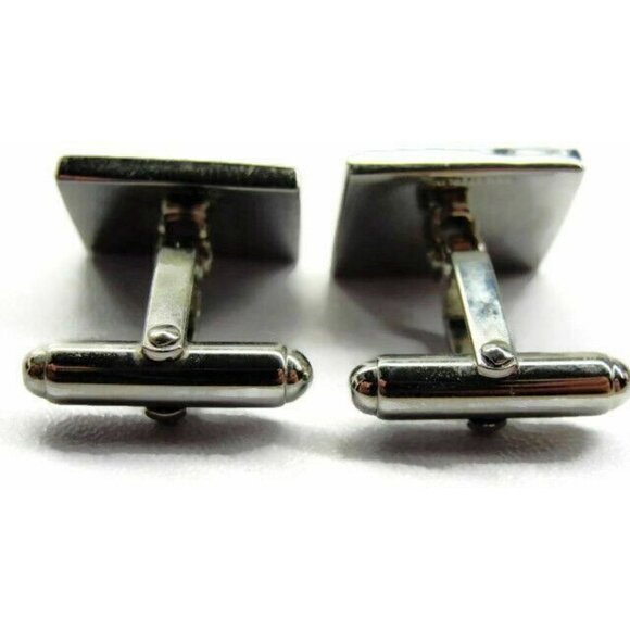Cufflinks Black Onyx Pearl Double Rectangle Sterling Silver 925 Patina Vtg - Picture 11 of 12